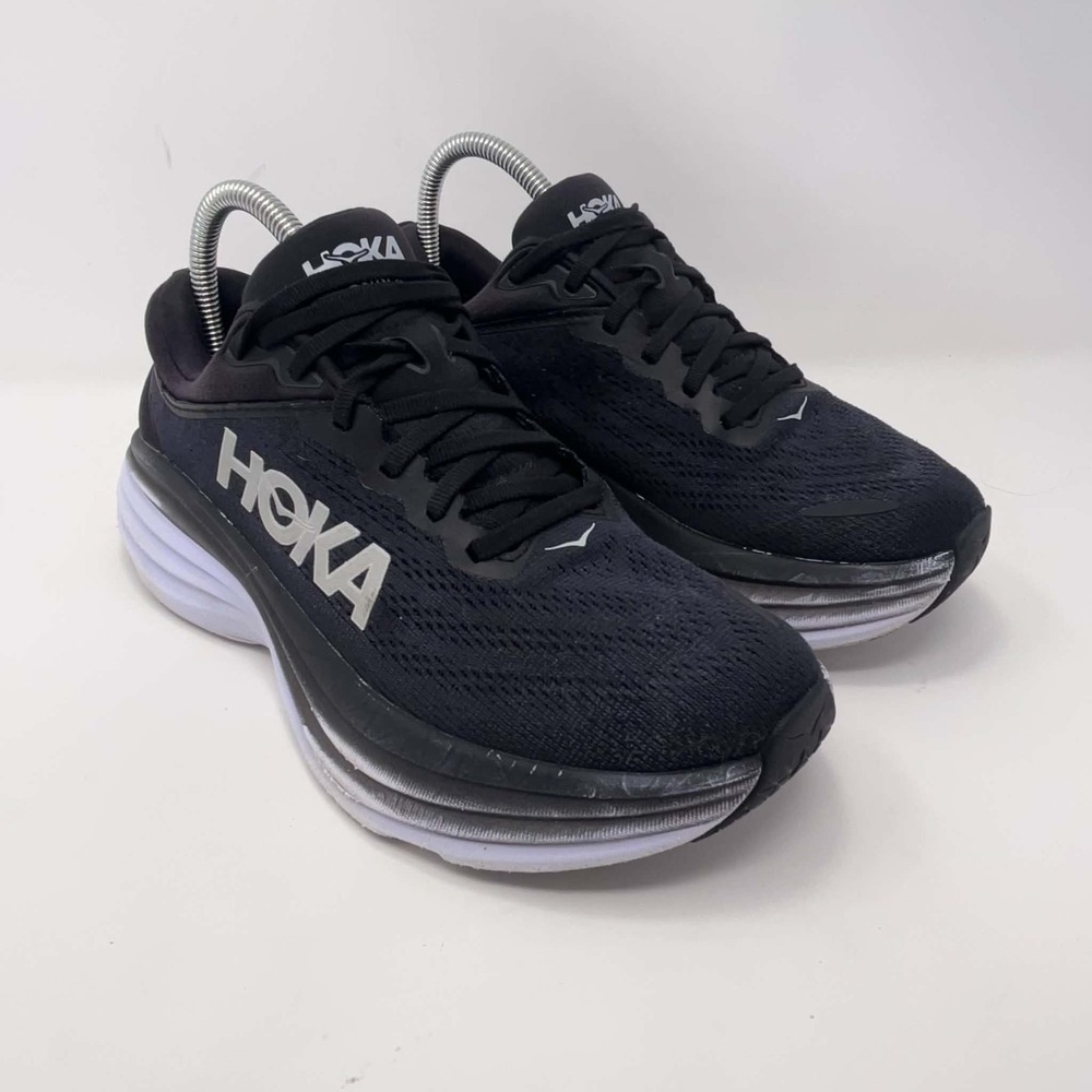 HOKA Bondi 8 Womens 8 B Black White Running Shoes 1127952 BWHT Sneakers